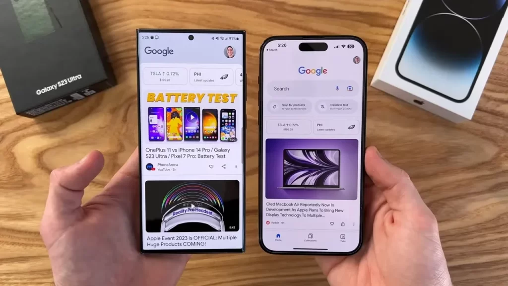pantalla de iphone 14 pro max vs galaxy s23 ultra
