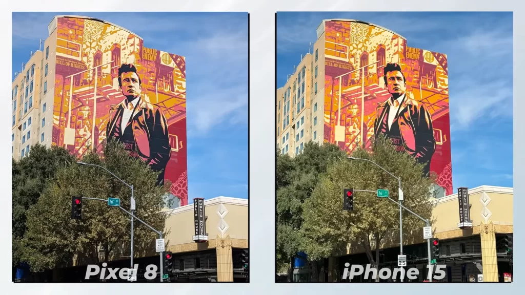 comparacion de foto pixel 8 vs iphone 15