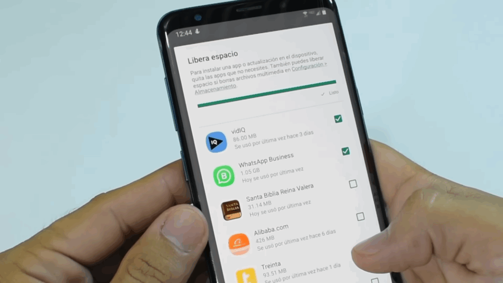 advertencia de espacio google appstore