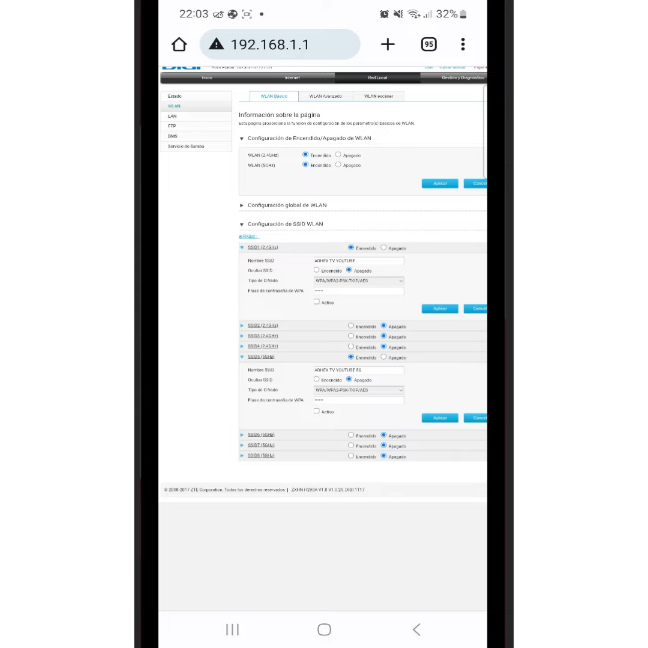 ajustes de router en movil