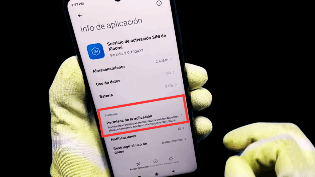 permisos de servicio de activación sim xiaomi
